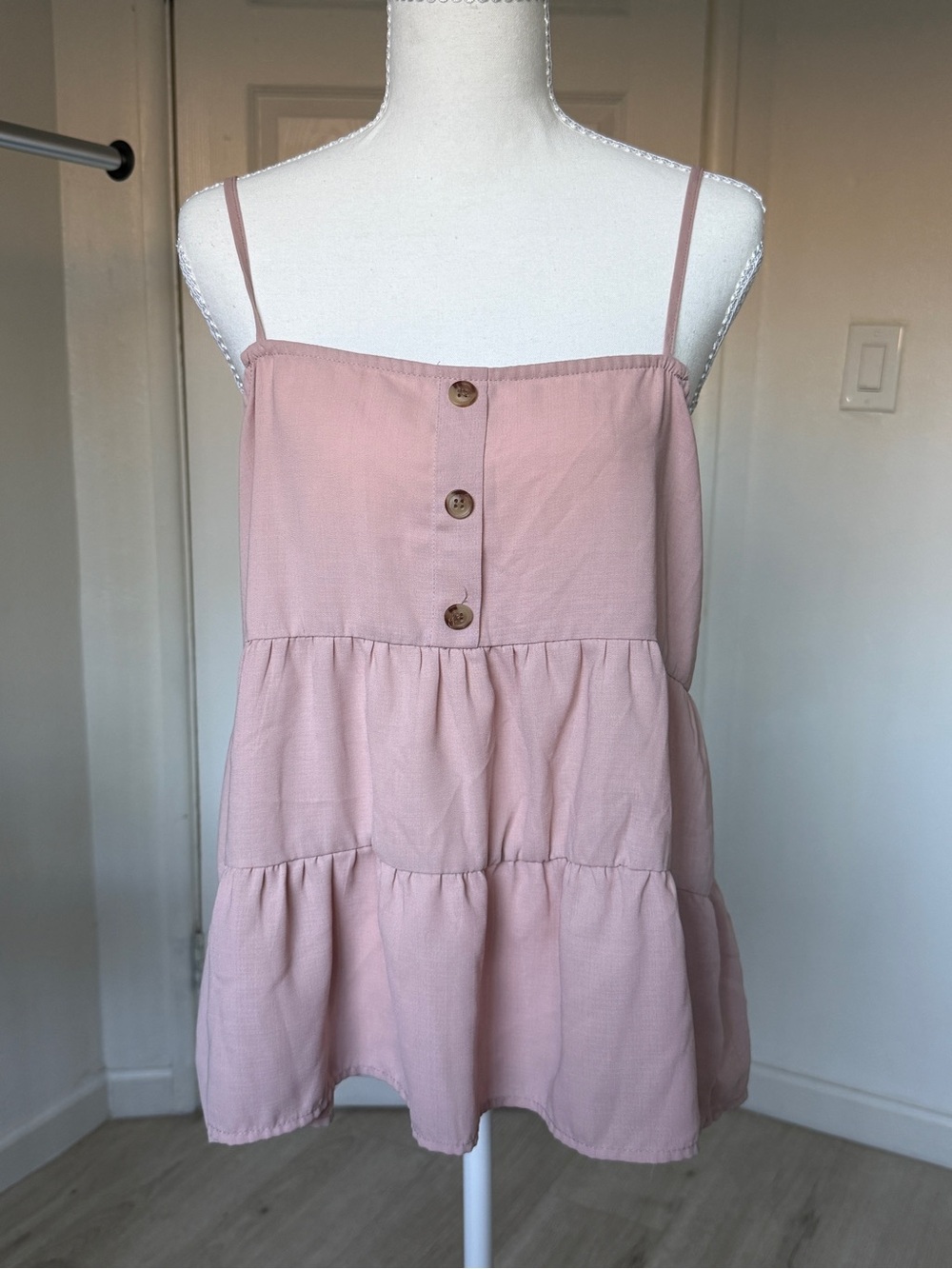 Paper Crane Blush Pink Tiered Babydoll Cami Tank Top Size Medium